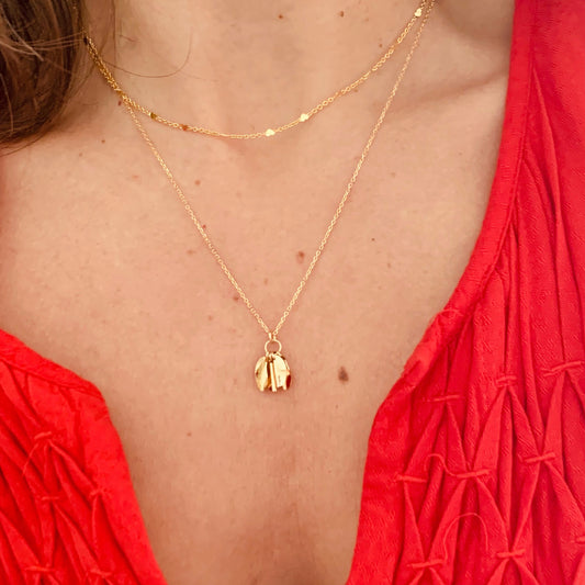 Collier Feu, pétales et chaîne en plaqué or - Vée bijoux, vue 2
