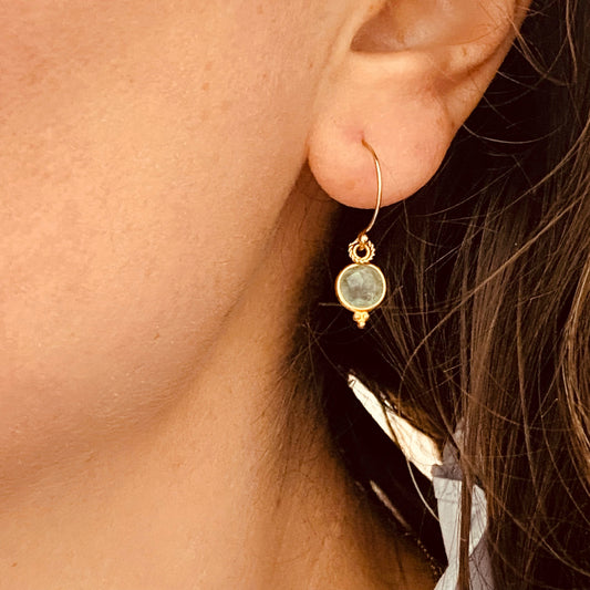 Boucles d'oreilles Cologne vert, aventurine et plaqué or - Vée bijoux, vue 2