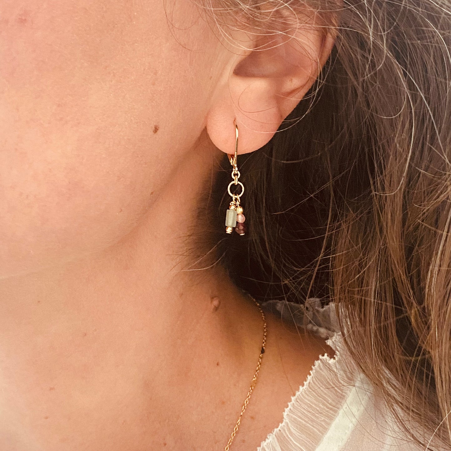 Boucles d'oreilles | Magalie vert et bordeaux