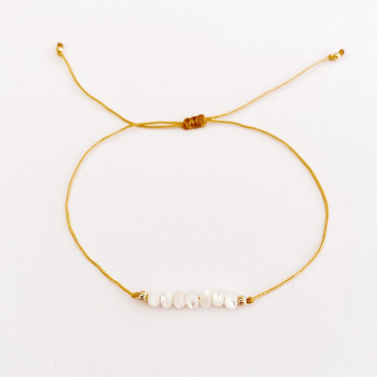 Bracelet coulissant Brooke, nacre et fil ocre - Vée bijoux, vue 2
