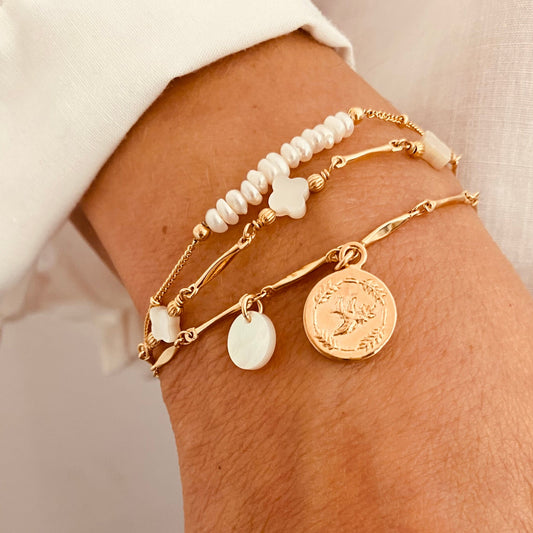 Bracelet Colibri, médaille en nacre et plaqué or - Vée bijoux, vue 2