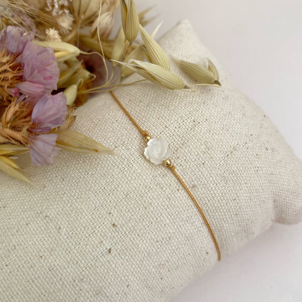 Bracelet coulissant Rose | Rose en nacre et fil ocre