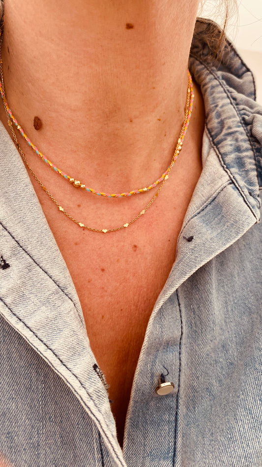 Collier Nino Rose Fluo, cordon en coton et gold filled - Vée bijoux, vue 2